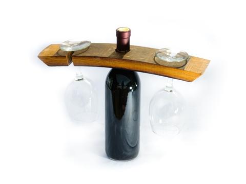 Wine barrel stave Balance Bottle & Wine Glass Holder